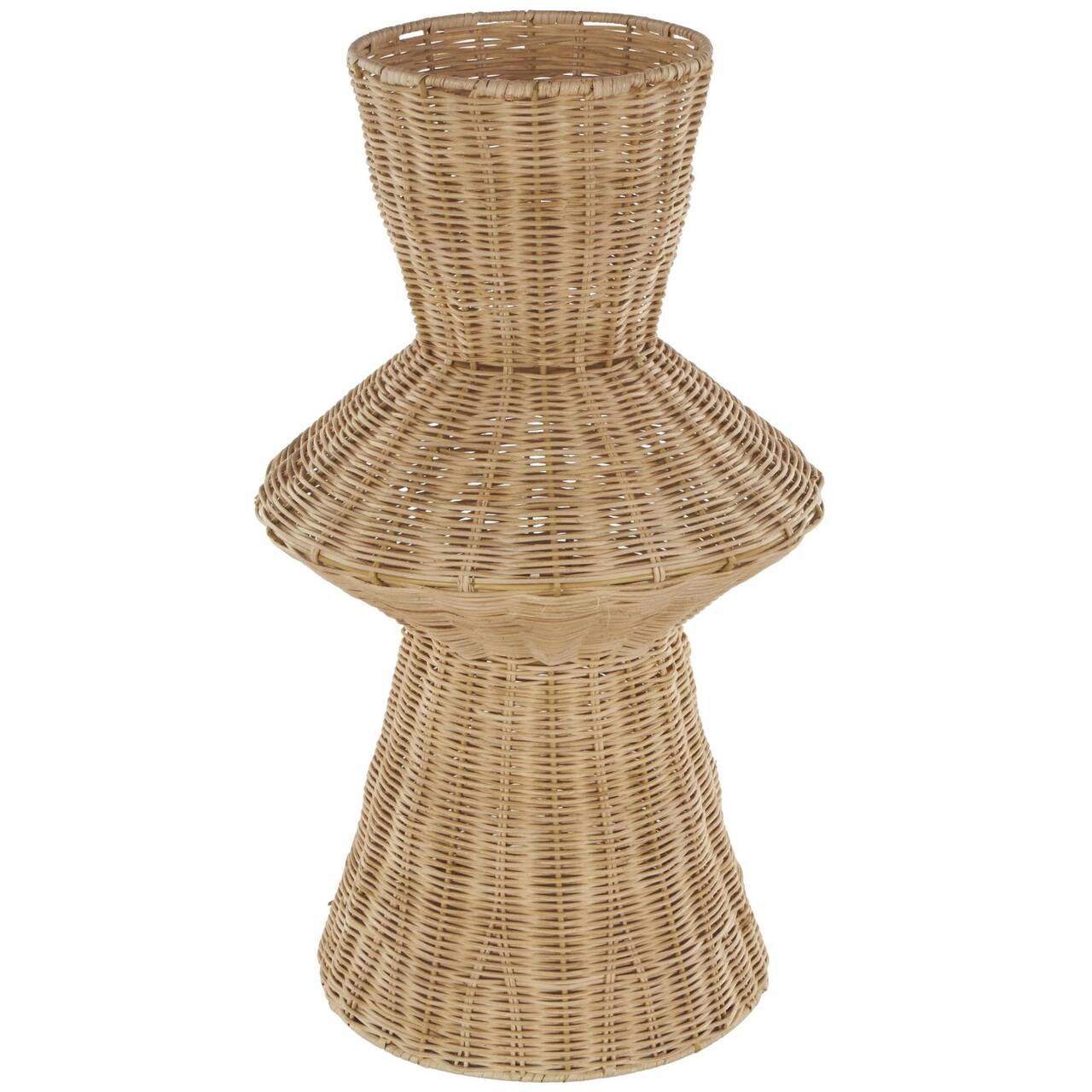 18" Brown Rattan Handmade Woven Tapered & Fluted Vase